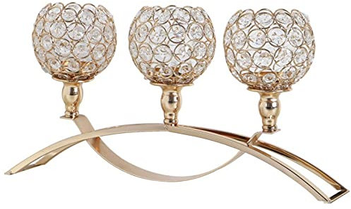 Portavelas redondo de cristal plateado con 3 ramas a pie para decoración de mesa de boda, dorado