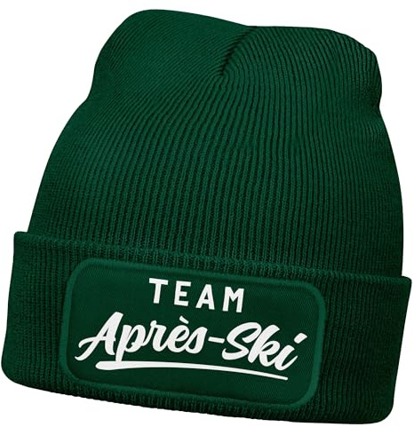 MoonWorks® Damen Beanie Patch Skifahren Strickmütze mit Spruch Team Après Ski Aufdruck Lustig Damenmütze