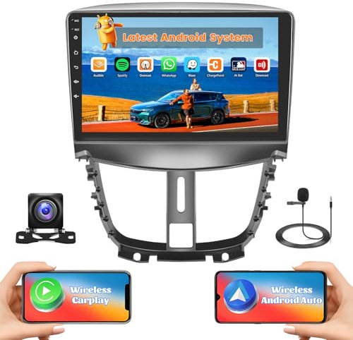 Hikity 2G+64G Android 15 Autoradio pour Peugeot 207 2006-2015 avec Écran Tactile 9 Pouces, 2 DIN Radio avec Carplay sans Fil Autoradio Android 15 FM/RDS BT GPS WiFi + Caméra de Recul + MIC
