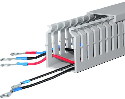 Verdrahtungskanal mit Deckel Installationskanal PVC grau RAL Kabelkanal mit Zulassung für industriellen Schaltschrankbau Anlagenverdrahtung Maschinenbau (BxH:60x60 mm)
