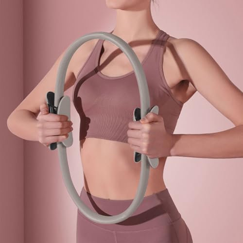 Generisch Pilates Ring Fitness Trainer Yoga Übung Fitness Magic Circle Ausrüstung mit doppelten gepolsterten Griffen für Arme Beine Toning Innere Oberschenkel Workout Core Abnehmen (Grau)
