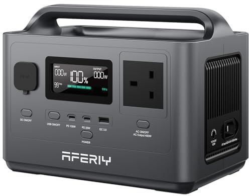 AFERIY 400W Portable Power Station, 256Wh LiFePO4 Battery, 1.5 Hour Quick Charge, 5 connections, Sine Wave 230V, UPS, Mobile Power Supply for Outdoor Camping