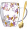 CHUNLINLAODA Dry Flowers Glass Coffee Mugs Dried Flowers Double Wall Glass Coffee Mugs Cute Glass Tea Cups with Handles Gifts for Best Friend Teacher Mum Gift Ideas Autumn Mug Decor (Pinkish Purple)