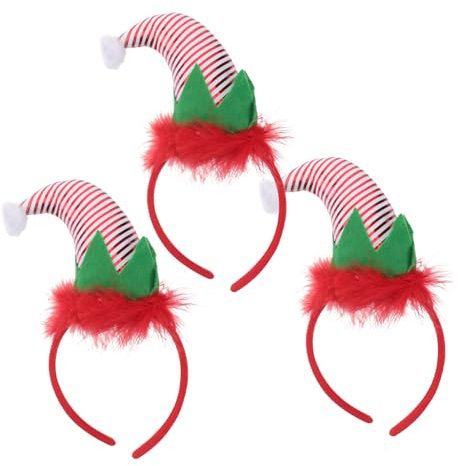 MAGICLULU 3Stücke Weihnachts Haarreifen Mit Elfenhut Design Lustige Kopfbedeckung Für Weihnachtsfeiern Und Karneval Farbige Haarschmuck Haarbänder Für Fröhliche