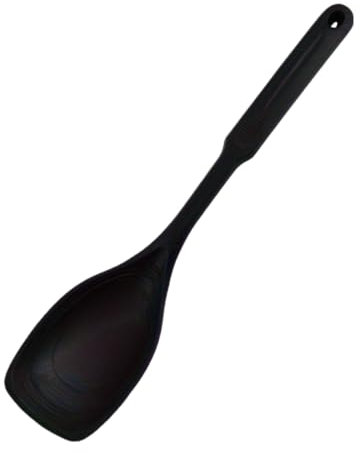 Silicone Cooking Utensils Large Silicone Cooking Spoon Non Stick Solid Spoon Set With Deep Bolw And Measurement Mark For Mixing Serving Draining Scooping Scraping Heat Kitchen (Black, 31x7. 5cm)