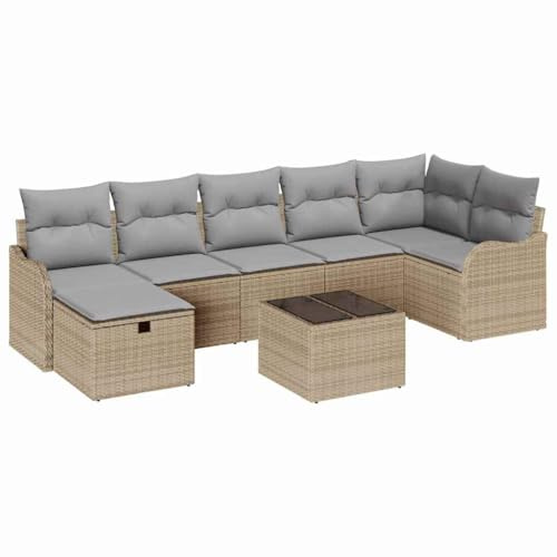 vidaXL Garten-Sofa-Set 8 pcs Beige und Hellgrau 287.5 x 122.5 x 85 cm, Modernes Garten-Sofa-Set, Modulares Design, Abnehmbare Kissen, UV-beständige Materialien, Stylische Outdoor-Lounge