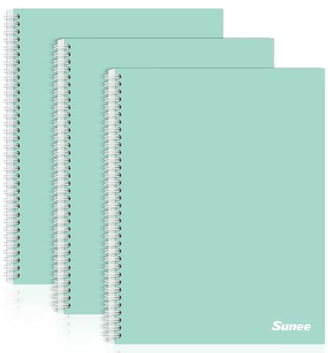 SUNEE A4 Squared Notebook, Pack of 3 Notepads, Wirebound Notebooks, 100 Sheets / 200 Pages, 80gsm 5mm Squared Paper, 4-Hole Punched and Perforated Edge, Mint Green