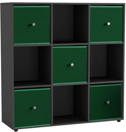 URBNLIVING 9 Cube Storage Unit with 5 Foldable Fabric Drawers, Wooden Freestanding Bookcase Shelf Organiser, Modern Cube Shelving for Bedroom, Office, Living Room, Toys, Clothes & Books