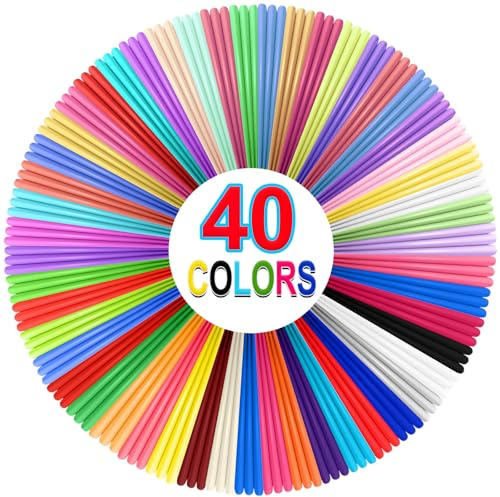 YhuiCxir 40 Colori Filamento per Penna 3D Ricariche PLA da 1,75 mm Ogni Colore 3 Metri Totale 120 Metri con 2 Tappi per le Dita Compatibile con Penna 3D SCRIB3D e MYNT3D (Matita 3D non Inclusa)