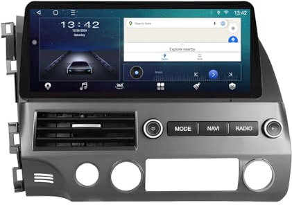 12.3 Pulgadas HD Pantalla Táctil Android 15 Radio De Coche 2 DIN para Honda Civic 2005 2006 2007 2008-2012 con GPS Navegación WiFi Control En El Volante AHD Cámara Trasera Bluetooth Carplay(Y400 8+12