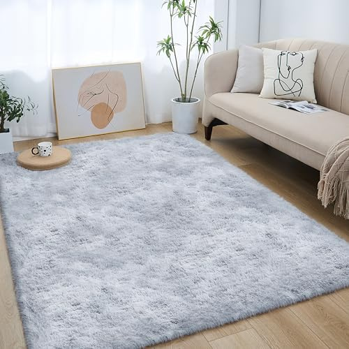 Lommegy Hochflor Teppich Wohnzimmer Flauschige Waschbar Antirutschteppich 140x200cm Wohnzimmerteppich Moderner teppiche Grau Weich Teppiche für Schlafzimmer, Kinderzimmer, Wohnzimme