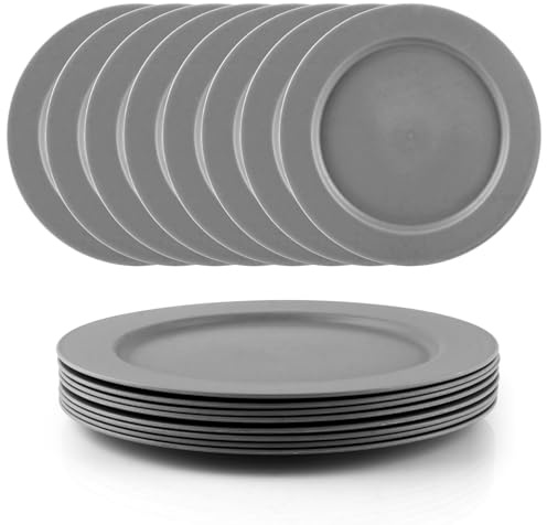APACALI Lot de 16 assiettes en plastique réutilisables de 23 cm incassables - Assiettes en plastique réutilisables - Assiettes de pique-nique - Gris - Pique-Nique - Camping - Jardin extérieur