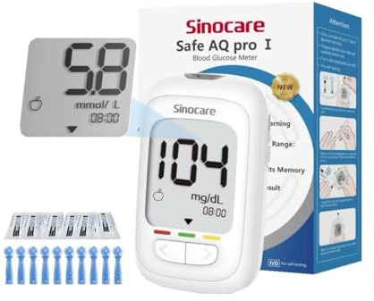 Sinocare Blood Glucose Monitor, Safe AQ Pro I Diabetes Testing Kit | Safe AQ Pro I Blood Glucose Test Strips, Glucose Meter with Ketone Alert Function, Units: mmol/L (AQ pro Set -10)