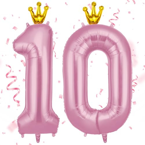 AOOSU Zahlen Luftballon 10 Rosa, 40 Zoll Folienballon 10 Geburtstag Helium Ballon 10, 101cm Luftballon Rosa Zahlenballon 10 Ballon mit Krone für Jahrestag Dekorationen Mädchen Geburtstag Party