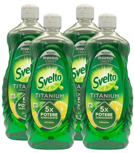 Detergente per Stoviglie a Mano, Titanium Concentrato, 5X Potere Sgrassante, 650ml, Disponibile in Varie Profumazioni (4 Unità, Limone)