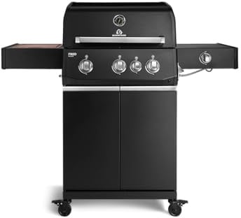 BURNHARD® FRED Deluxe Gasgrill 3-Brenner, Gusseisenrost, Schwarz-Matt | 900°C Infrarot-Zone, Heckbrenner, Seitenkocher, Aludruckguss-Edelstahl-Brennkammer, 17.45 kW Leistung