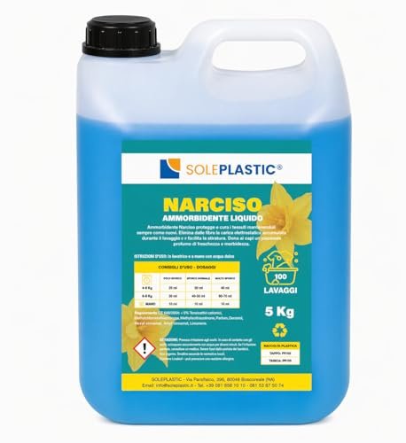 Ammorbidente Liquido 5 Litri PROFUMAZIONE (NARCISO) 100 LAVAGGI - Morbidezza e Profumo Duraturo - Facilita Stiratura - Alta Resa per Lavatrice e Lavaggio a Mano - Uso Domestico e Professionale