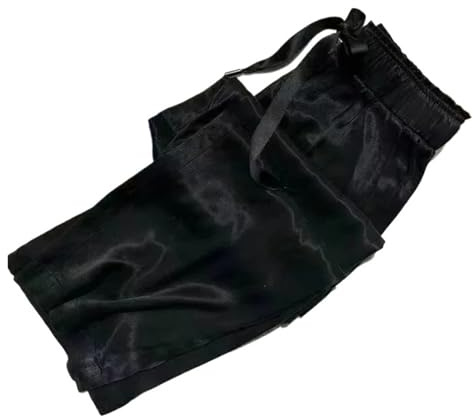 NDSJAIE Pantalon d'été en Soie glacée pour Femme Pantalon d'été en Soie glacée Vert Menthe, Jambes Larges et étroites, Coupe Droite Ample pour Un Port Quotidien(Black,XL)