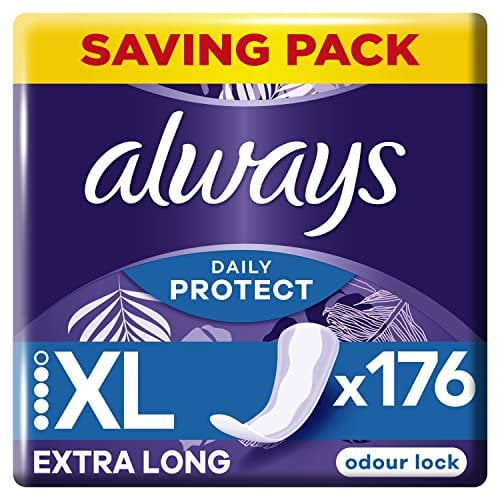 Always Dailies Extra Protect Panty Liners Long Plus x44, Breathable, Flexible and Comfortable with Absorbent Core 4x44 ct