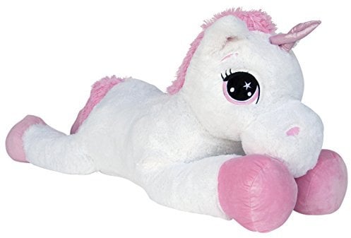 Wagner 9065 - Riesen Plüschtier XXL Plüsch Einhorn - liegend - 80 cm Gross in Weiss-pink Kuscheltier