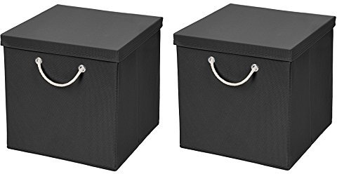 StickandShine 2er Set Schwarz Faltbox 30 x 30 x 30 cm Aufbewahrungsbox faltbar mit Kordel und mit Deckel