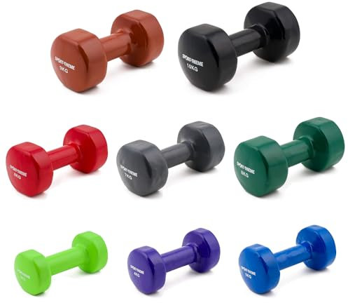 Sport-Thieme Vinyl Kurzhantel | Gummierte Hexagonal Fausthantel aus Gusseisen | In acht Varianten: 3kg - 10kg | Schadstofffrei, ohne Weichmacher | Grifflänge: 9cm | Markenqualität