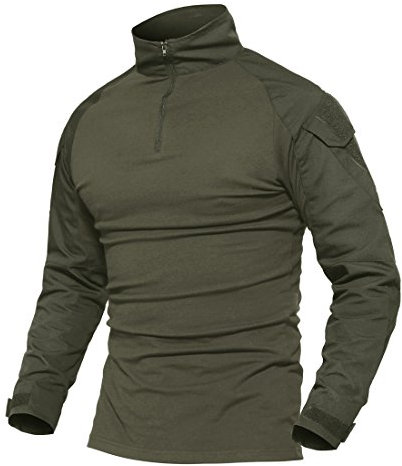 MAGCOMSEN Tactical Shirt Herren Langarm Combatshirt Taktischer Pullover Männer Outdoor Kampfshirt Bundeswehr Hemd Atmungsaktiv 1/2 Reißverschluss Airsoft Shirt Armee Grün XL