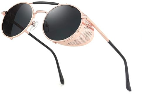 RONSOU Steampunk Style Round Vintage Sunglasses Retro Eyewear UV400 Protection Matel Frame gold&grey