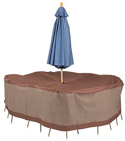 Duck Covers Ultimate - Juego de funda rectangular y ovalada para mesa y silla con agujero para sombrilla de 108 pulgadas de ancho