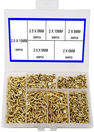 newlng 1200 Stück M2 Und M2.5 Kleine Schrauben Flachkopf Kreuz Selbstschneidende Schraube Schranktür Scharnier Armaturen, Elektronisches Zubehör Schraube Multifunktionale DIY Micro Schraube Set Gold