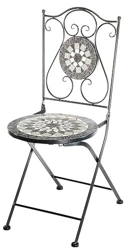 Kobolo Gartenstuhl Klappstuhl Mosaikstuhl Metallstuhl - Höhe 88 cm - grau- für Innen- und Außenbereich geeignet - platzsparrend einklappbar
