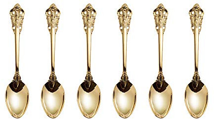 Golden Besteck-Set Barock, Antik Look, aus 18/10 Edelstahl Spiegelpolierte, ideal für Haus, Küche, Restaurant, Hochzeit, Partys, Nachmittagstee, Teelöffel 6-teiliges, Länge 16.5cm