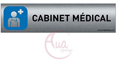 AUA SIGNALETIQUE - Plaque de porte Aluminium brossé imprimé AluSign - 200x50 mm - Double Face adhésif au dos - Impression UV directement sur l'aluminium (Pas de contre collage) (Cabinet médical)