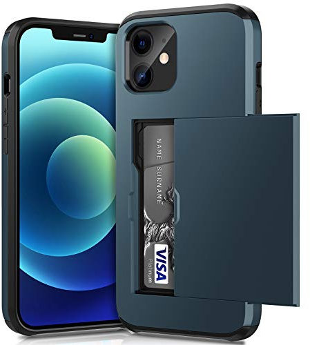 ACOCOBUY for iPhone 12 Mini Case with Card Holder Sliding Cover Hidden Pocket IDs Credit Cards Slot Heavy Duty Shockproof Protective Dual Layer Wallet Phone Cover Back Shell Men Women 5.4 inch Navy