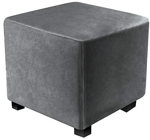 DUJUIKE Funda otomana Cuadrada,elástica para taburetes de Terciopelo, Funda para otomana, Funda para reposapiés Cuadrado (Gris, L&A: 33– 46 cm, Al: 38–46 cm