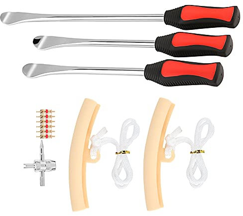 Leva per Pneumatici e Cucchiaio in Ferro, Kit 3 Pezzi Utensili per Montaggio Smontaggio Pneumatici Auto