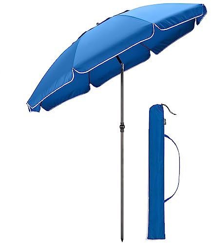 CHRISTOW Portable Beach Parasol Tilting Garden Sunshade Umbrella UV Resistant 2m (Blue)