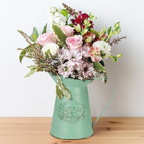 Belle Vous Vase Vintage à Fleurs en Métal Vert Olive - P11,8 x H17,5 cm - Pot à Lait Shabby Vintage Chic Galvanisé - Pot Lait Zinc Décoratif pour Décoration de Maison/Mariage et Plantes