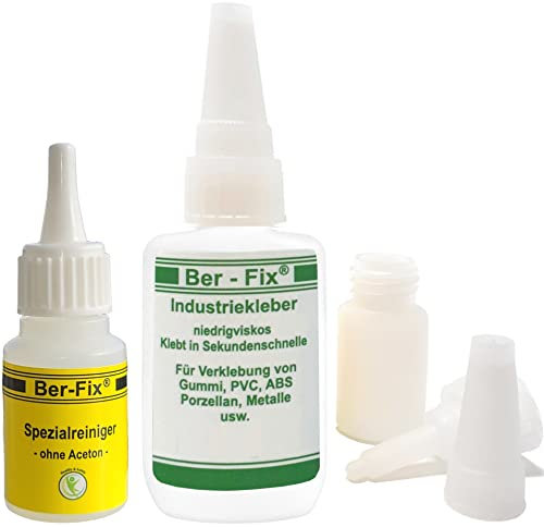 Ber-Fix Industriekleber mittelviskos (100 mPas) 50g leicht dickflüssig + Reiniger universell einsetzbar für Industrie und Heimwerker extra stark für Kunststoff Metall Holz PVC Gummi Keramik