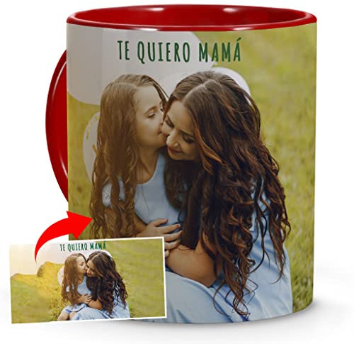 Taza Desayuno Personalizada. Regalos Personalizados con Foto. Regalos San Valentín Hombre para Parejas. Regalos Enamorados para Mujer. Taza Personalizada Cerámica. Tazas con Color Interior y Asa Rojo