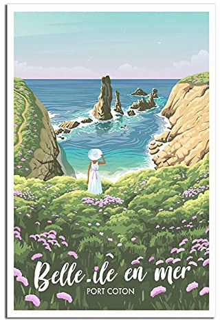RMLKS Port Coton Belles Île en Mer Poster de voyage vintage Décoration murale Poster Cadeau