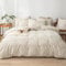 Getuftet Boho Bettwäsche-Set mit Stickerei Shabby Chic, 2 x Bettbezüge 135x200 cm mit 2 x Kissenbezüge 50x70 cm und Reißverschluss, Bohemien Einfarbig Modern 100% Microfaser Bettwäsche - Beige