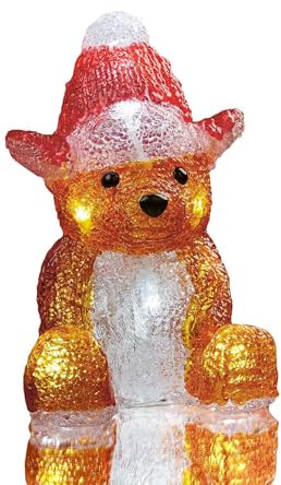 Hellum LED Acryl-Bär mit roter Mütze, 10 LED Innen-Beleuchtung, kaltweiß, batteriebetrieben (2X AA, Nicht enthalten), innen IP20, Wohnzimmer, Dekoration, Weihnachten, 522341