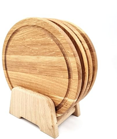 JOWE Round Wooden Kitchen Chopping Board in Oak | Oak Wooden Snack Board 25x25 cm | Round Chopping Board, Set of 4 Pieces