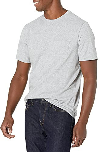 Amazon Essentials Men's T-Shirt Regular-Fit Short-Sleeve Crewneck Pocket, Pack of 2, Grey Heather, XS