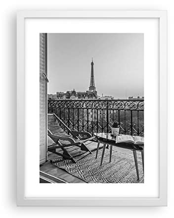 Poster Weißrahmen Schwarzweiß Paris Balkon Deko 30x40cm Wandposter Art Prints Wandbilder Dekoration Wohnzimmer Schlafzimmer Küche Wanddeko Bild Wand Kunstdruck Modern Wall Art Decor - P2WPA30x40-4595