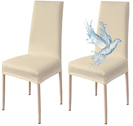 Poligino Stuhlhussen 2er Set Wasserdicht Stretch Universale Weich und Bequem, Stuhlbezug für Haus, Küche, Hochzeit, Restaurant, Party, Hotel, Zeremonie, Bankett - Beige