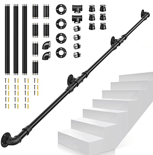 Pasamanos Escalera, VAYOTOY 1/1,5/2/3m Pasamanos para Escaleras Interior Exterior Barandilla Escalera con Antideslizante Tubería de Acero Galvanizado Industrial Antioxidante para Fácil Instalación(3m)