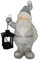 Weihnachtsmann Figur 31cm mit Laterne Weihnachtsdeko beleuchtet Weihnachten Advent Winter Deko groß Silber grau