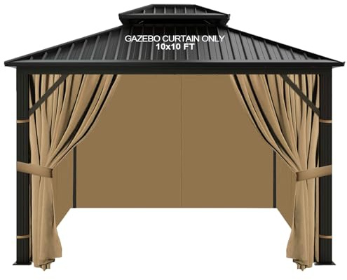slashome Pavillon-Vorhänge, wasserdicht, 3 x 3 m, Khaki, Universal-Ersatzvorhang, 4 Paneele, Seitenwände mit Reißverschluss für Garten, Terrasse, Hof (nur Vorhänge)